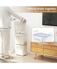 Volenca 3-Piece Stackable Plastic Storage Bins with Stay-Open Lids and Wheels