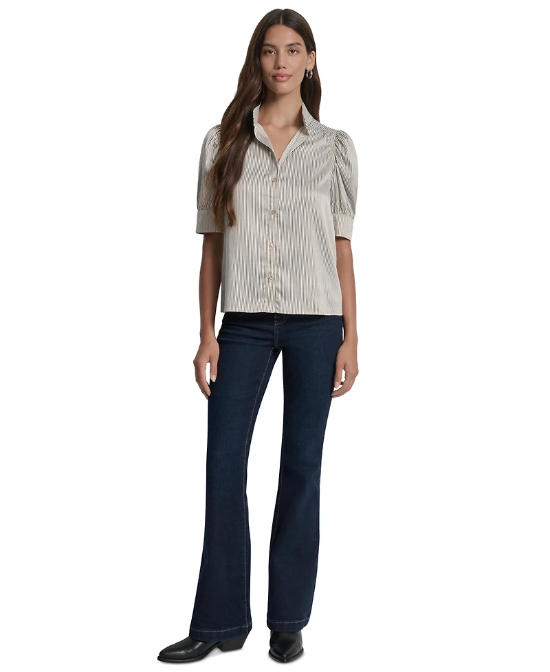 Dkny Jeans Petite Stand-Collar Puff-Sleeve Blouse