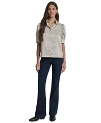Dkny Jeans Petite Stand-Collar Puff-Sleeve Blouse