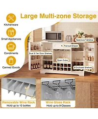 Sugift 47.2 Inch Sideboard Buffet Cabinet with 10-Bottle Wine Rack and Stemware Holder