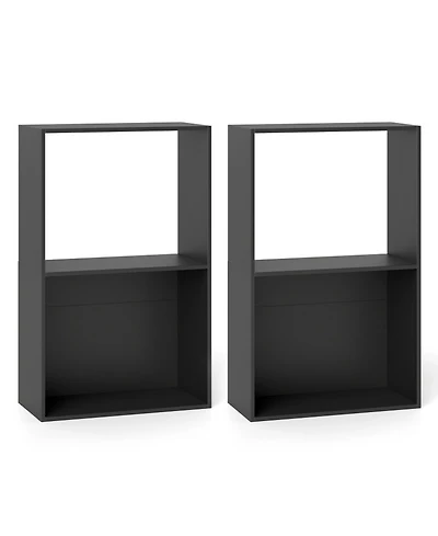 Sugift Set of 2 3-Tier Bookshelves with Open Storage Compartments Freestanding Display Shelving Units