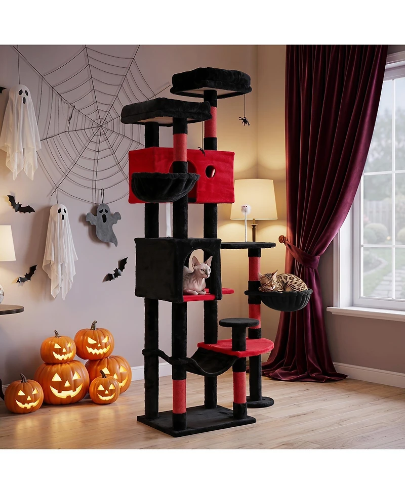 Gymax Gothic Cat Tree 75'' Extra Large Cat Tower with 2 Plush Perches 2 Condos Hammock