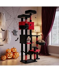 Gymax Gothic Cat Tree 75'' Extra Large Cat Tower with 2 Plush Perches 2 Condos Hammock