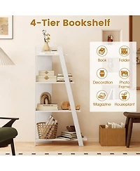 Sugift 4-Tier Vertical Bookshelf 61 Inch Wooden Display Shelf for Small Spaces with Anti-Toppling Device