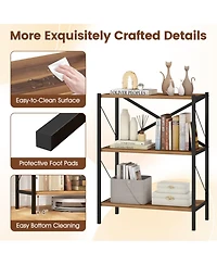 Sugift 3-Tier Open Bookshelf with Heavy-Duty X-Braced Metal Frame