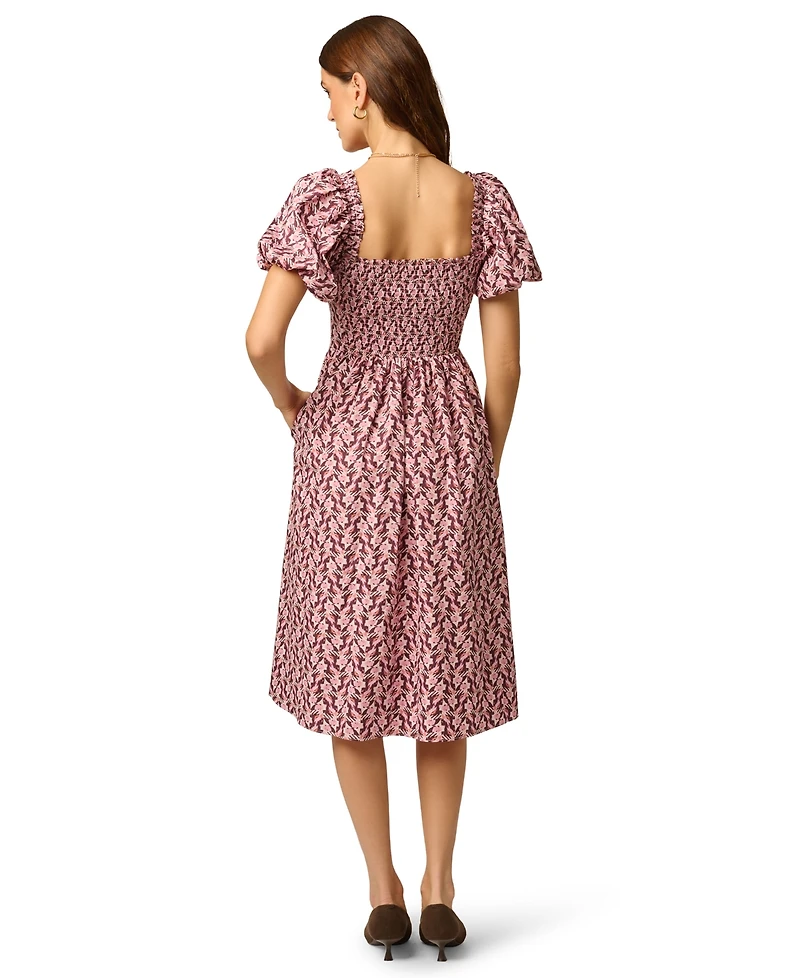 Adrianna Papell Women's Blaire Smocked Floral-Print Square Neck Midi Dress