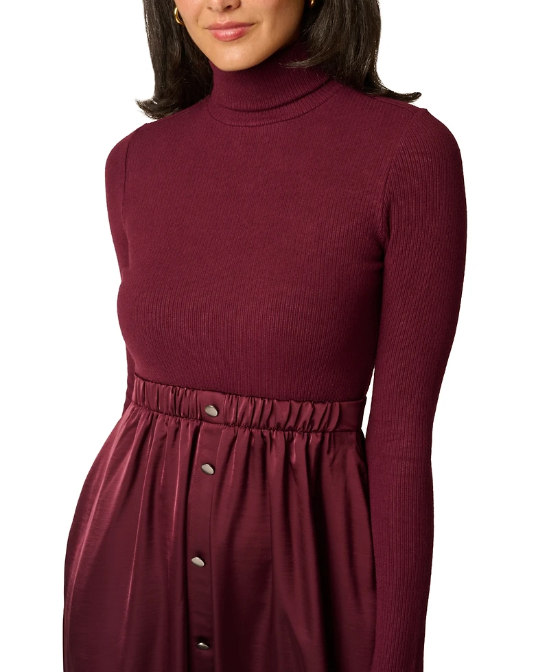 Adrianna Papell Women's Amelia Turtleneck Long-Sleeve A-Line Midi Dress