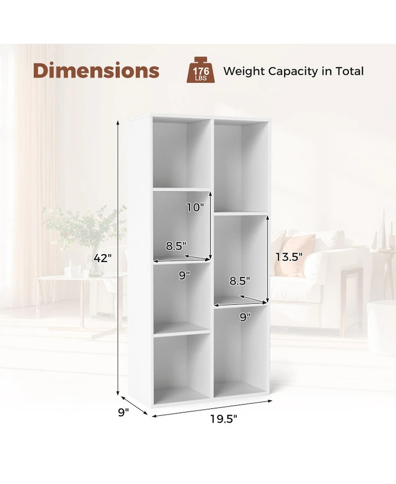 Sugift Freestanding 7-Compartment Bookshelf with Vertical or Horizontal Setup