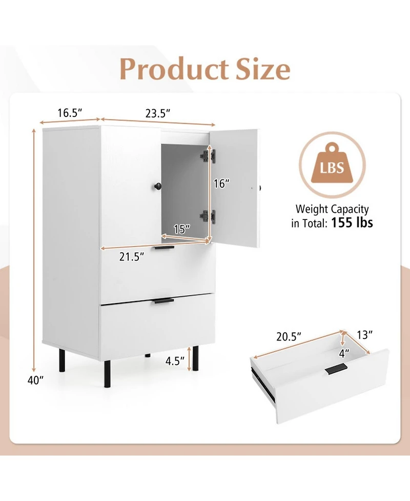 Sugift Sideboard Buffet Cabinet with 2 Doors 2 Drawers and Raised Metal Legs