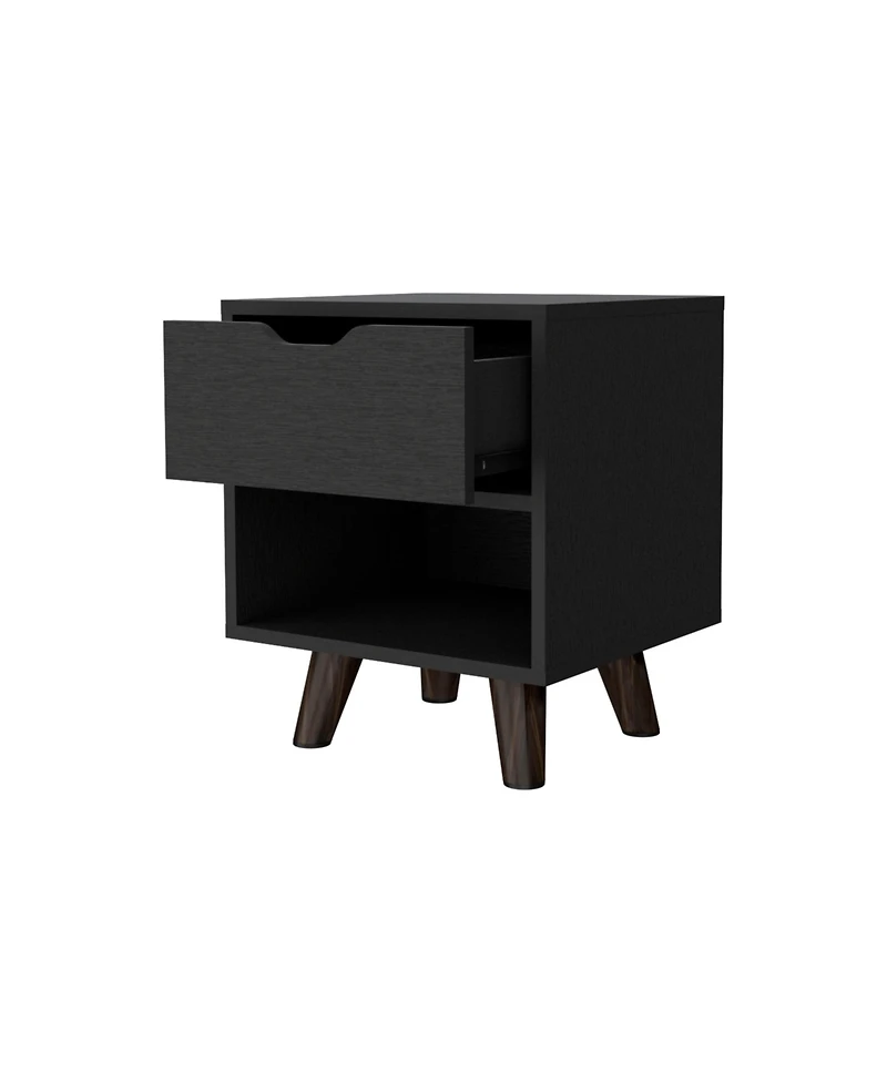 Flynama 1-Drawer Nightstand with Open Shelf and Wooden Legs