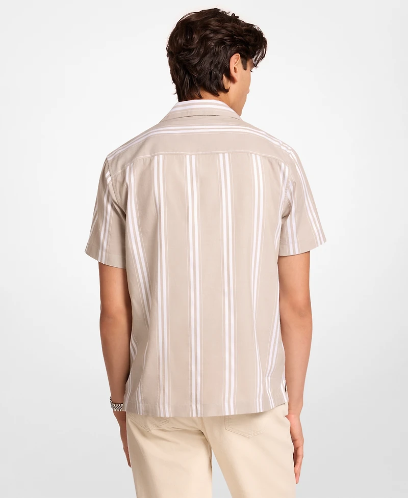 Michael Kors Men's Camp Collar Striped Short-Sleeve Modal-Blend Shirt