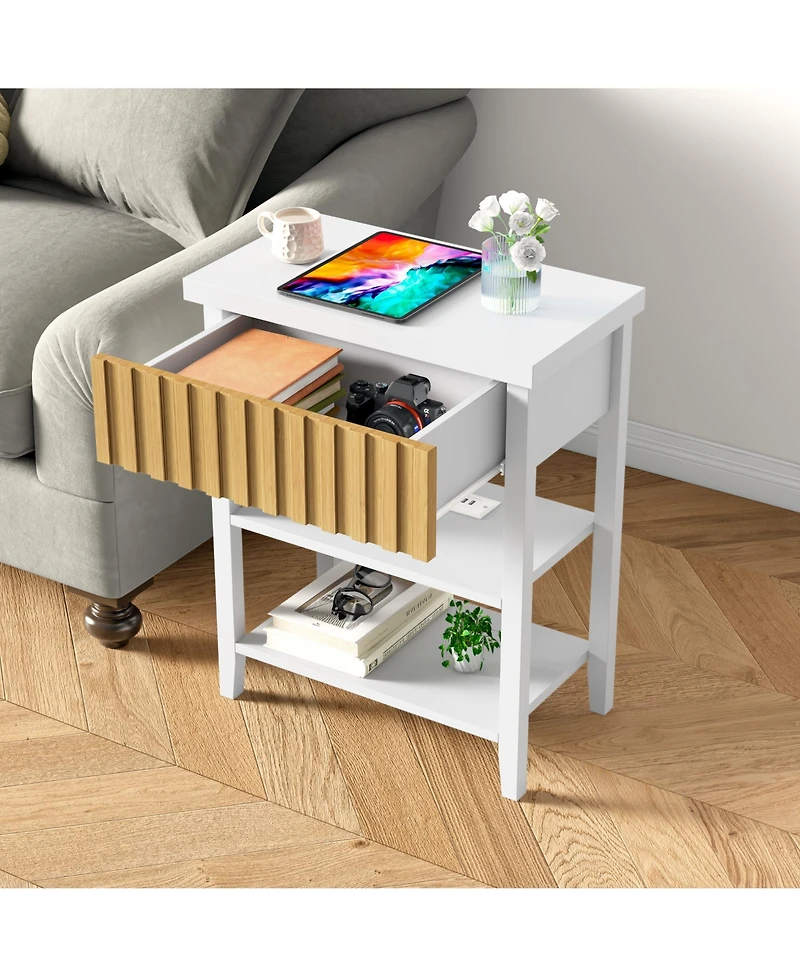 Flynama Fluted Nightstand with Charging Station