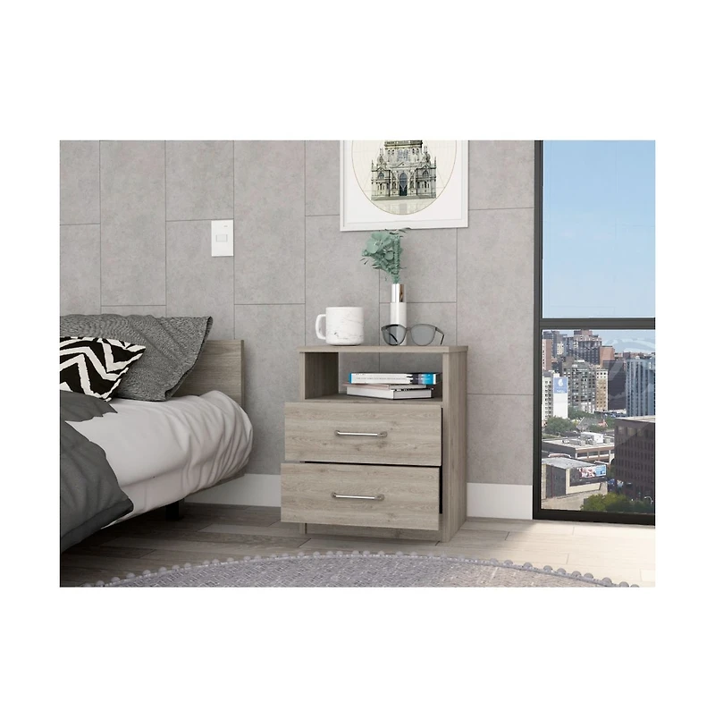 Flynama Nightstand with 2 Drawers and Open Shelf, Modern Bedside Table