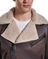 Karl Lagerfeld Paris Men's Asymmetrical Shearling Moto Jacket