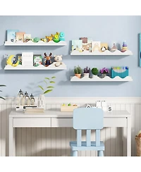 Sugift 24 Inch Kids Wall-Mounted Bookshelf Set of 4 Floating Picture Ledge Shelves