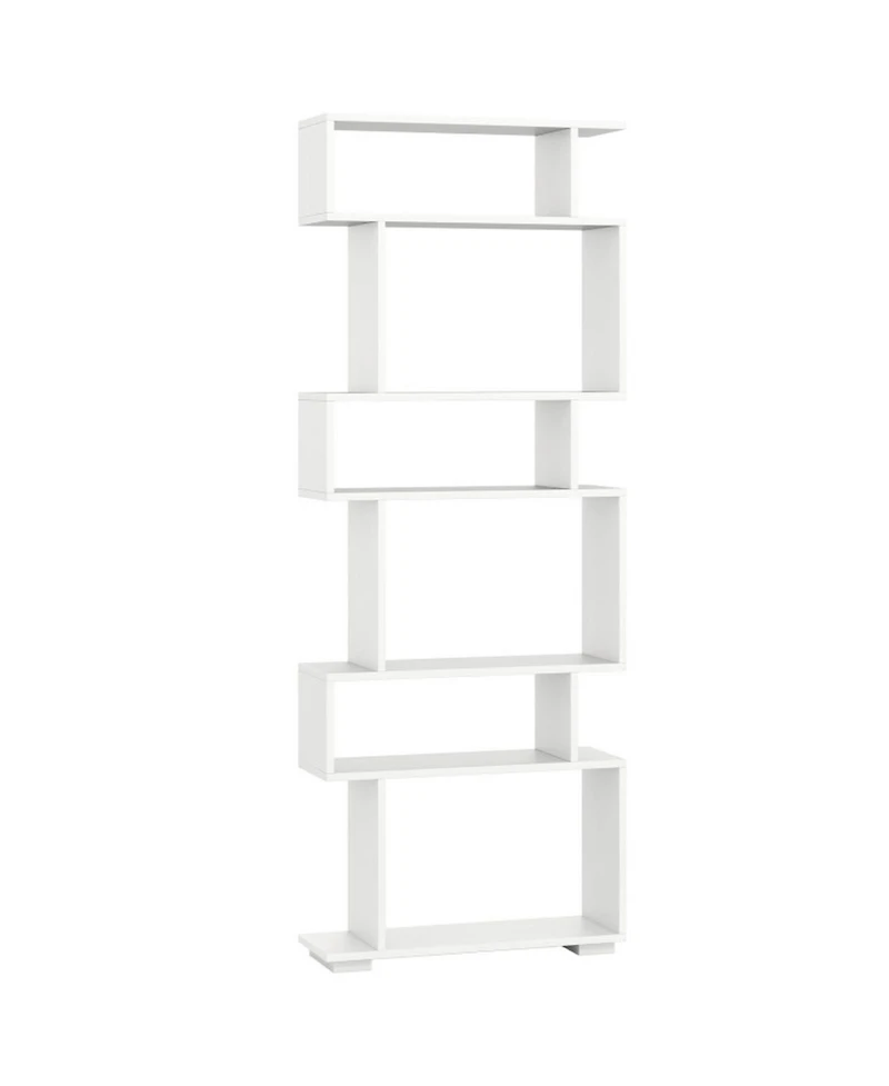 Sugift 6-Tier Geometric S-Shaped Bookshelf with 2 Anti-Tipping Kits for Home Office