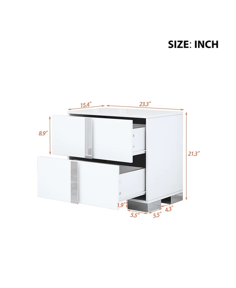 Flynama Mirrored Nightstand with Metal Legs and 2 Drawers