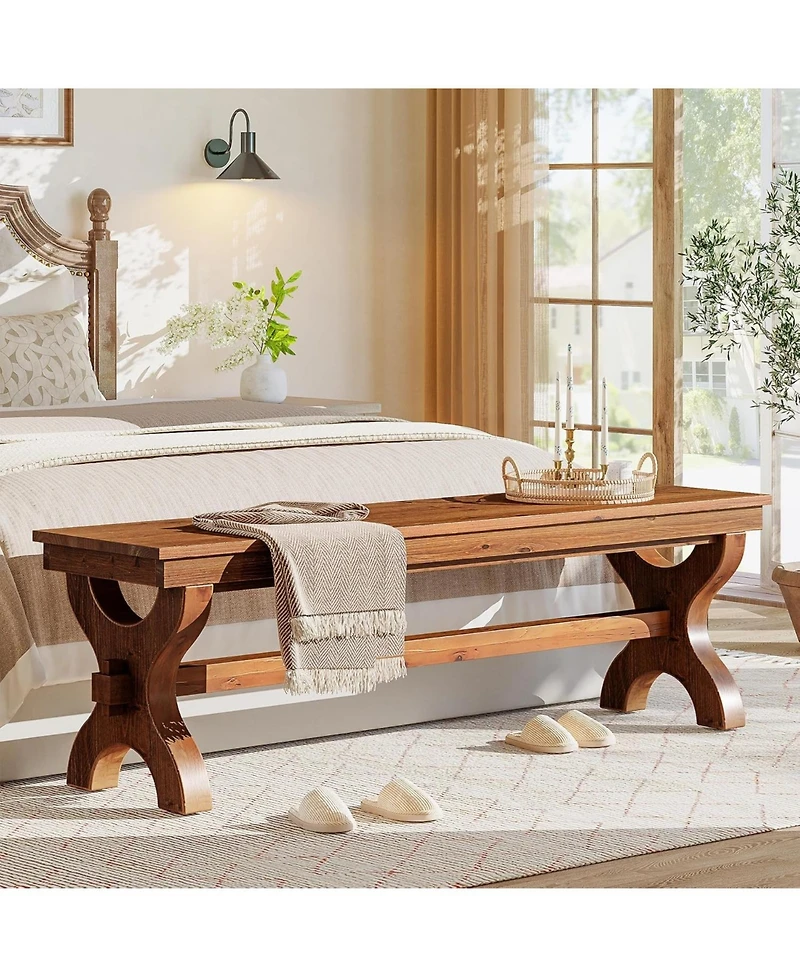 Tribesigns Solid Wood Entryway Bench, 55-Inch Farmhouse Indoor Bench