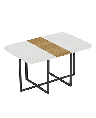 Flynama Modern Dining Table for 4-6 with Faux Marble Top and Accent