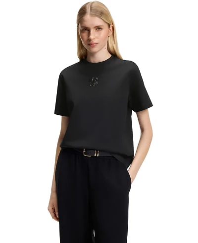 Boss by Hugo Women's Relaxed-Fit Monogram Heavyweight Cotton Sequin-Embroidered T-Shirt