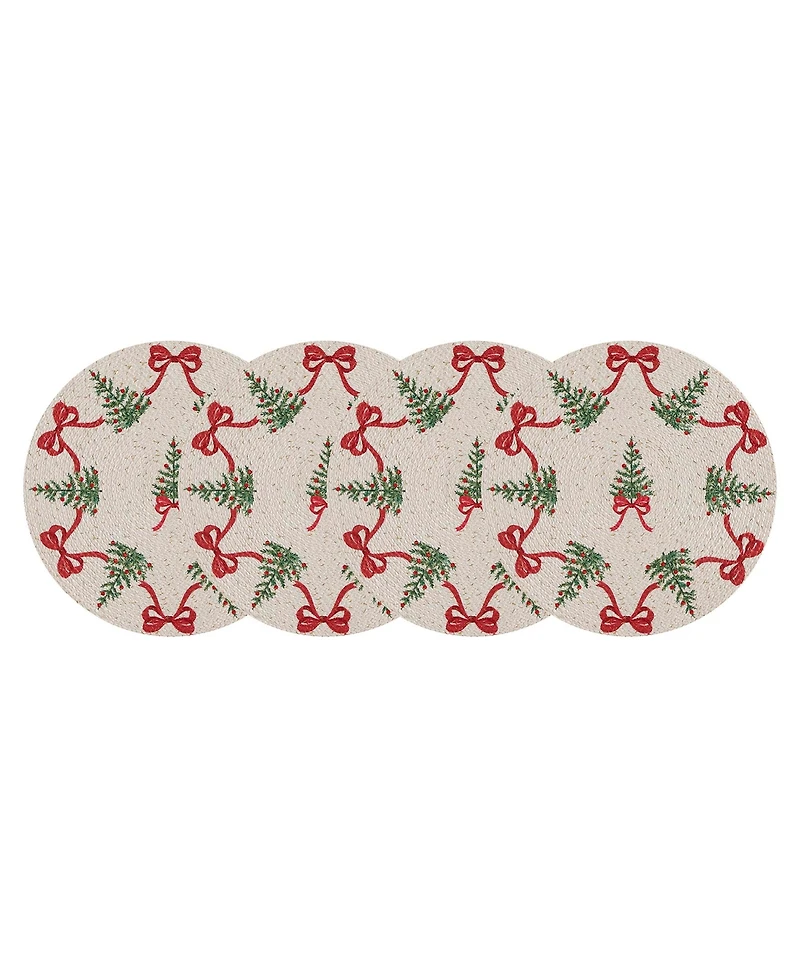 Avanti Bows Trees Woven Braided Round Placemats, Set of 4