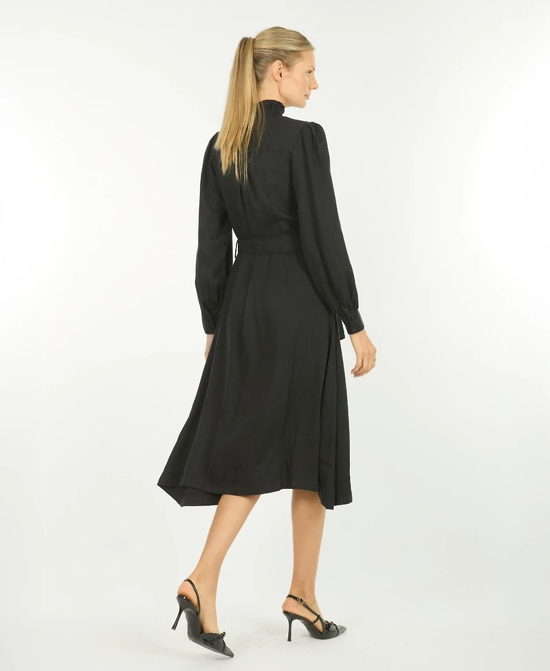 Super Natural by Secret Mission Women's Embroidered Shirt Midi Dress with Self Belt
