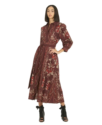 Super Natural by Secret Mission Women's Denim Button Front Belted Midi Shirt Dress with Pockets