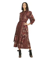 Super Natural by Secret Mission Women's Denim Button Front Belted Midi Shirt Dress with Pockets