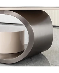 Streamdale Furniture Modern Marble Glass Oval Coffee Table with Drawer and Storage