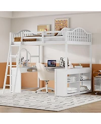 Streamdale Furniture Wooden Loft Bed with Desk, Storage and Tri-fold Mirror