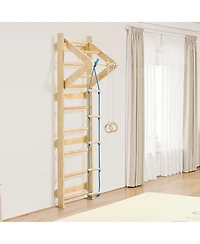 Slickblue 4 in 1 Swedish Ladder Wall Gym with Gym Rings and Pull Up Bar