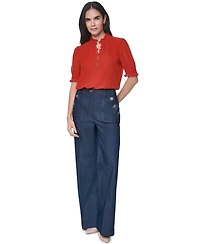 Tommy Hilfiger Women's Mock Neck Short-Sleeve Dot-Print Blouse