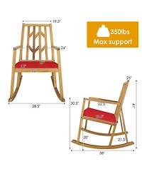 Costway 2 Piece Patio Rocking Chair Acacia Wood Armrest Cushioned Sofa Garden Deck