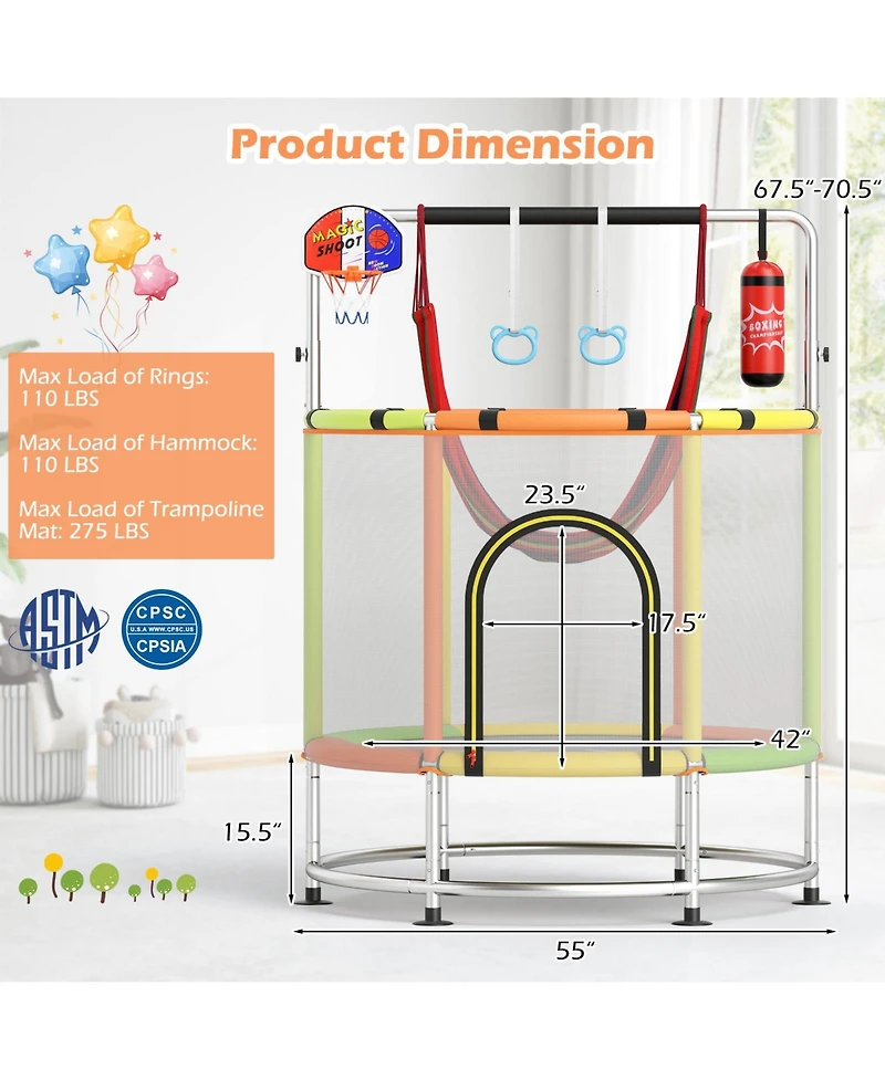 55" Kids Trampoline Gift for 3-6 Years Old Boys and Girls