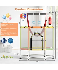 55" Kids Trampoline Gift for 3-6 Years Old Boys and Girls
