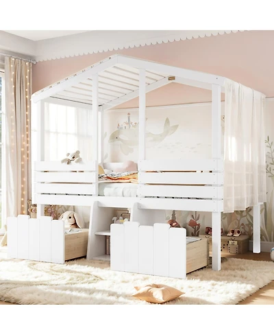 Streamdale Furniture Twin House Loft Bed with Stairs and Storage Drawers