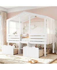 Streamdale Furniture Twin House Loft Bed with Stairs and Storage Drawers