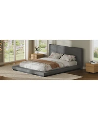 Streamdale Furniture Queen Floating Modern Bed Frame with Padded Headboard and Metal Slats
