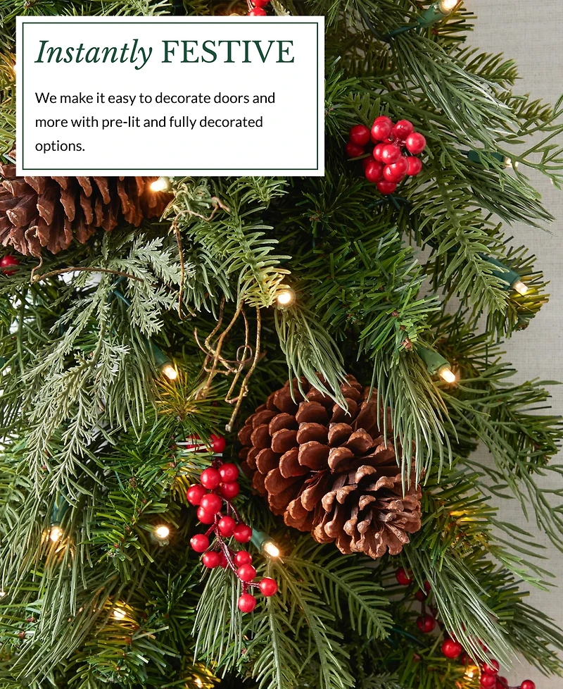 Balsam Hill 34" Outdoor Berry Pine Pre-Lit Wreath