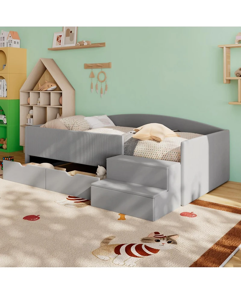 Streamdale Furniture Twin Size Upholstered Daybed Frame with 2 Storage Drawers