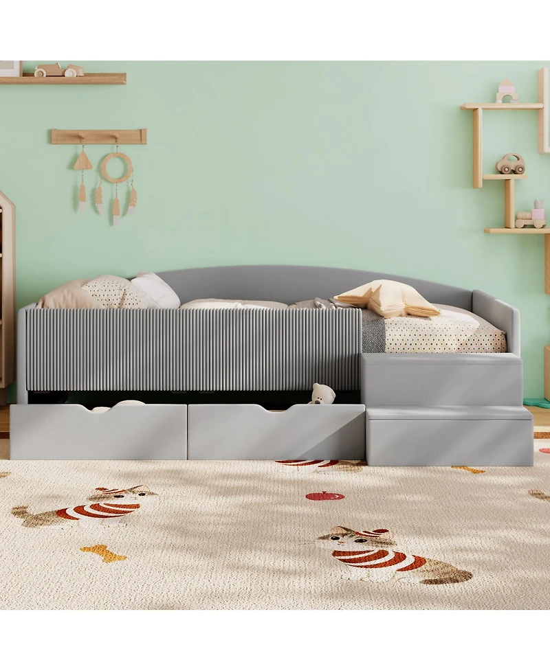 Streamdale Furniture Twin Size Upholstered Daybed Frame with 2 Storage Drawers