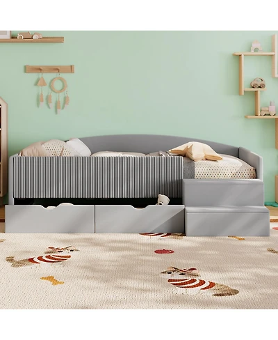 Streamdale Furniture Twin Size Upholstered Daybed Frame with 2 Storage Drawers