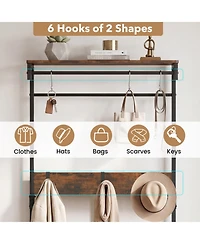 Sugift 4-in-1 Hall Tree with Shoe Bench Hanging Rod and Removable Hooks