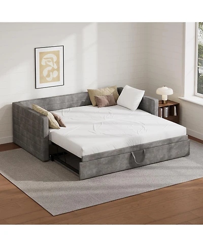 Streamdale Furniture Twin Upholstered Daybed with Pop-Up Trundle, Twin to King