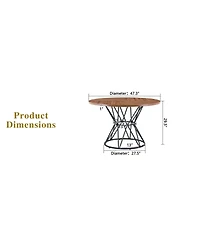 Flynama 47.3 Inch Walnut Wood Grain Round Dining Table with Hourglass Metal Bracket for 4-6 People