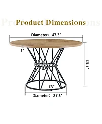 Flynama 47.3 Inch Light Wood Grain Round Dining Table with Hourglass Metal Bracket for 4-6 People