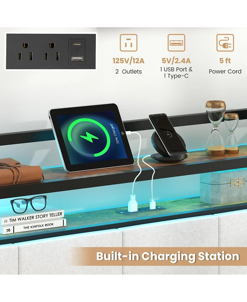 Slickblue Modern Bed Frame with Led Lighting and Charging Station