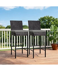 homfan Set of 2 Outdoor Wicker Bar Stools with Cushions, Rattan Counter Height Bar Chairs with Footrest