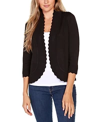 Belldini Women's Open-Front Scalloped 3/4-Sleeve Cardigan