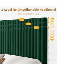 Gaomon Velvet Upholstered Platform Bed Frame with Adjustable Headboard, Vertical Channel Tufted, Strong Wooden Slats